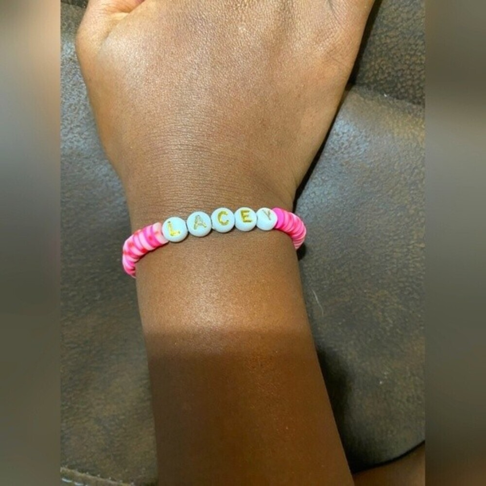 NWOT Handmade Customized Heishi Polymer Clay Beads Pearl Stretchy Name Bracelets